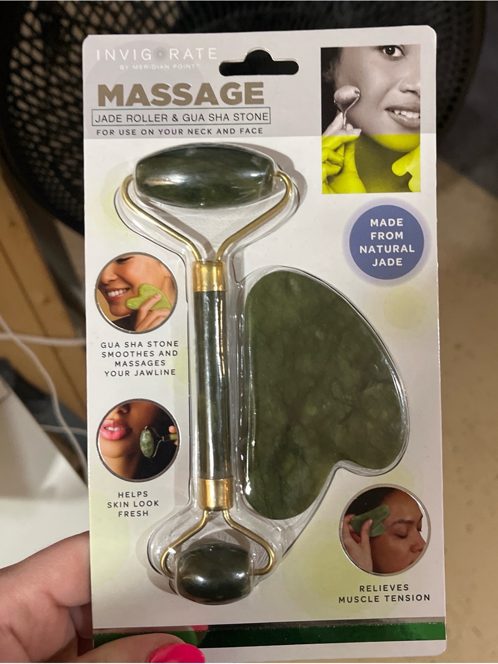 Massage Jade Roller & Gua Sha Set - Green Jade